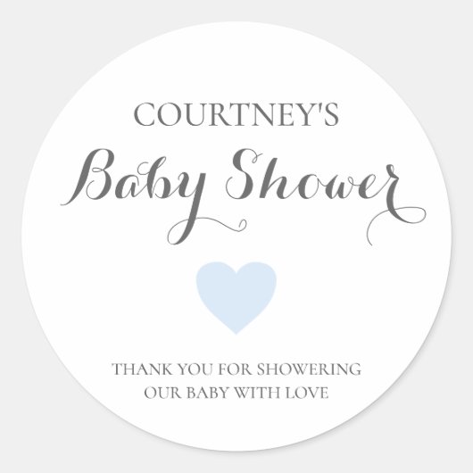 Cute Simple Blue Heart Boy Baby shower Ronde Sticker (Voorkant)