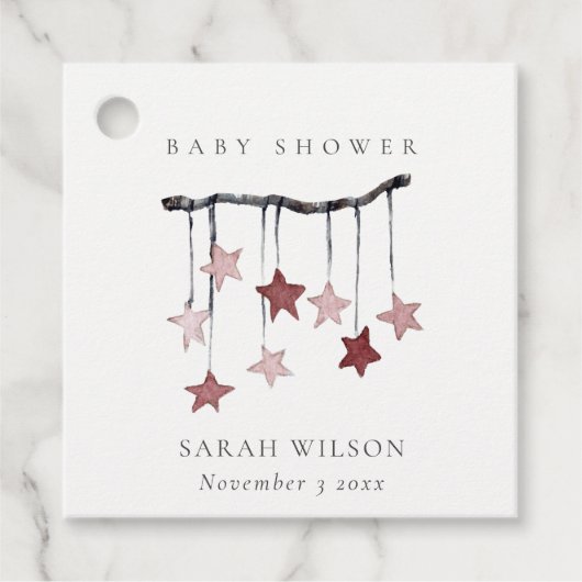 Cute Simple Blush Pink Star Mobile-Baby shower Bedankjes Labels (Voorkant)