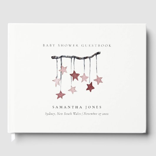 Cute Simple Blush Pink Star Mobile-Baby shower Gastenboek (Voorkant)