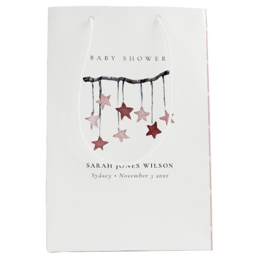 Cute Simple Blush Pink Star Mobile-Baby shower Medium Cadeauzakje (Voorkant)