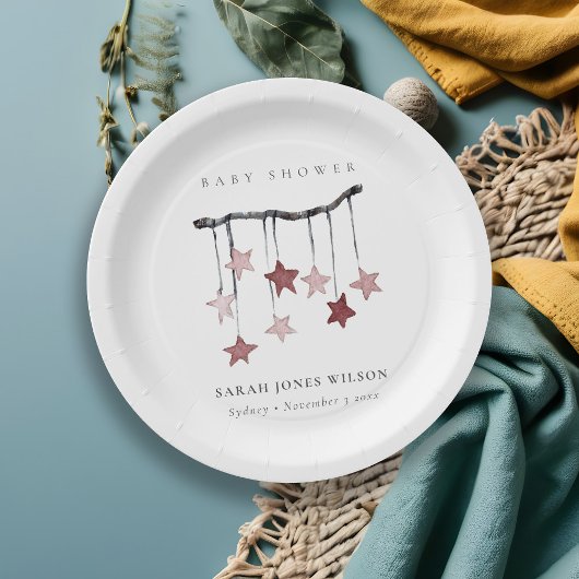 Cute Simple Blush Pink Star Mobile-Baby shower Papieren Bordje