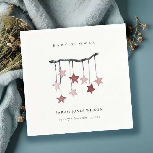 Cute Simple Blush Pink Star Mobile-Baby shower Servet