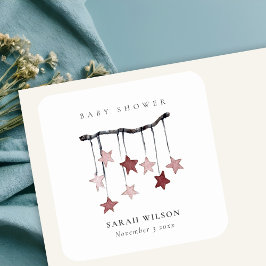 Cute Simple Blush Pink Star Mobile-Baby shower Vierkante Sticker