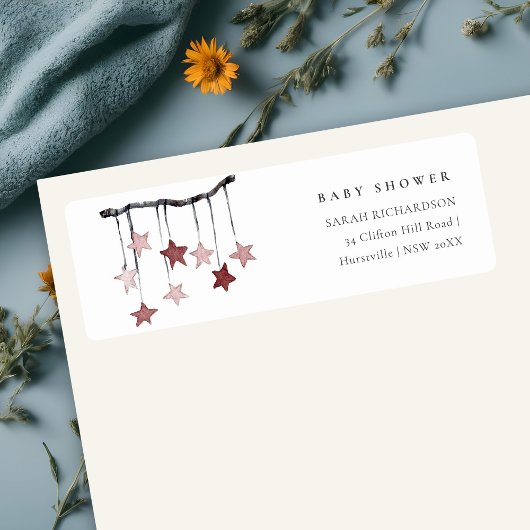 Cute Simple Blush Star Mobile Baby shower Address Etiket