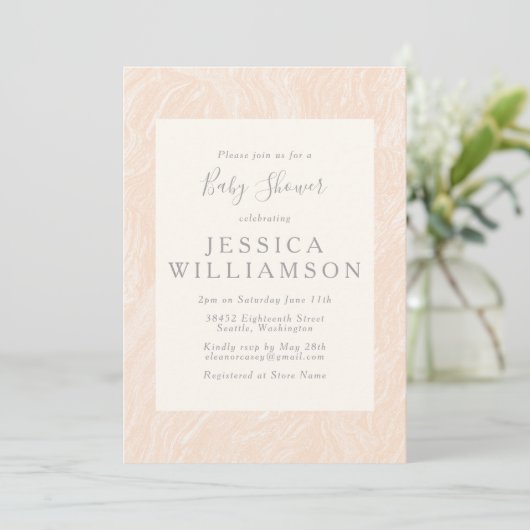 Cute Simple Boho Peach Blush Marble Baby shower Kaart (Staand voorkant)