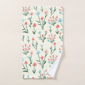 Cute Simple Botanical Pink Blue Flower Floral Bad Handdoek (Handdoek)