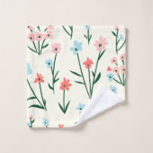 Cute Simple Botanical Pink Blue Flower Floral Bad Handdoek (Wasdoekje)