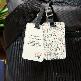 Cute Simple Botanical Pink Blue Flower Floral Bagagelabel