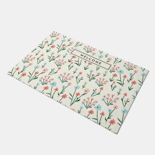 Cute Simple Botanical Pink Blue Flower Floral Deurmat (Schuin)