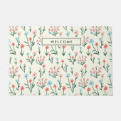 Cute Simple Botanical Pink Blue Flower Floral Deurmat (Voorkant)