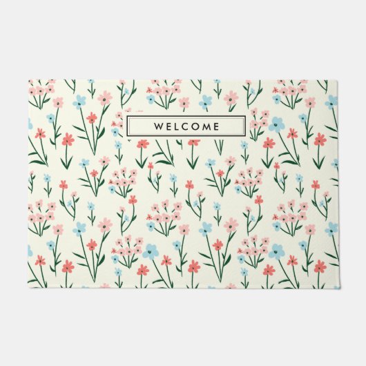 Cute Simple Botanical Pink Blue Flower Floral Deurmat (Voorkant)