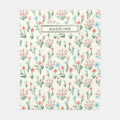 Cute Simple Botanical Pink Blue Flower Floral Fleece Deken (Voorkant)