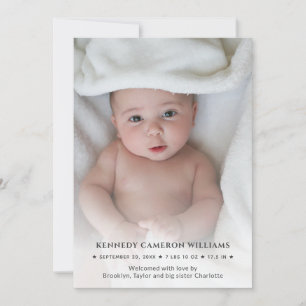 Cute Simple Custom Photo Hallo Baby Newborn Birth Aankondiging