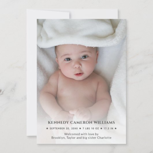 Cute Simple Custom Photo Hallo Baby Newborn Birth Aankondiging (Voorkant)