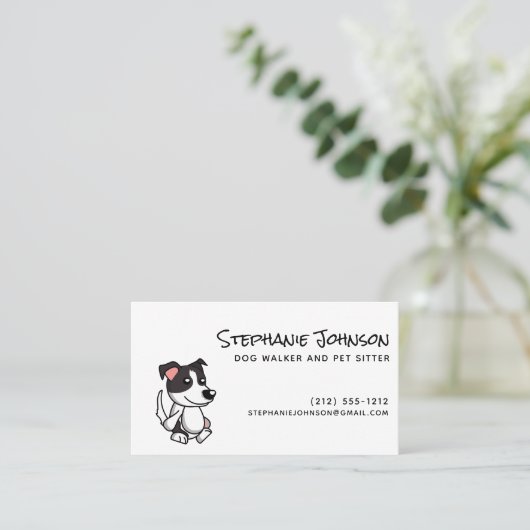 Cute Simple Dog Walker of Pet Sitting Pink Black Visitekaartje (Staand voorkant)