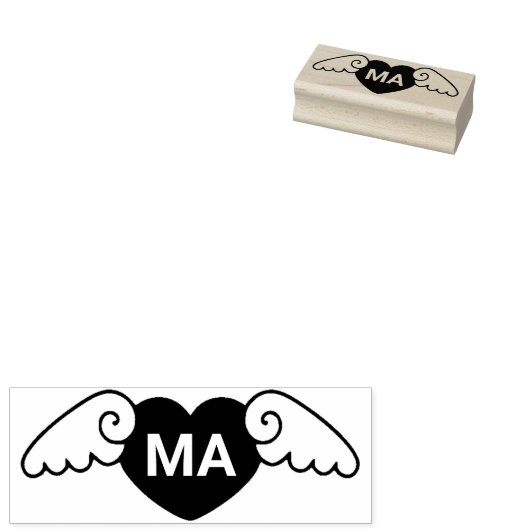 Cute Simple Flying Love Heart Monogrammed Initiale Rubberstempel (Gestempeld)