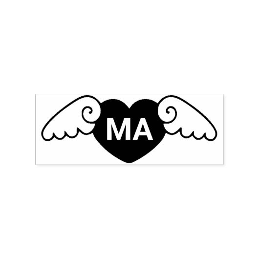 Cute Simple Flying Love Heart Monogrammed Initiale Rubberstempel (Afrduk)