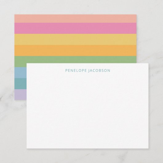 Cute Simple Girly Pastel Stripes Persoonlijke naam Bedankkaart (Voorkant / Achterkant)