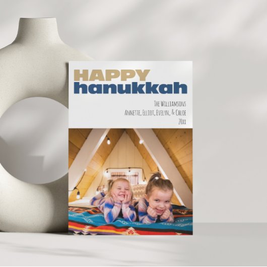 Cute Simple Happy Hanukkah Custom Photo Holiday Feestdagenkaart