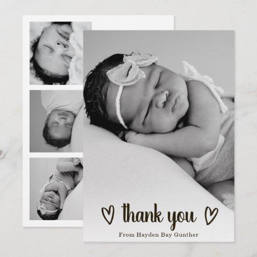 Cute Simple Heart Bedankt Foto Birth Aankondiging (Voorkant / Achterkant)