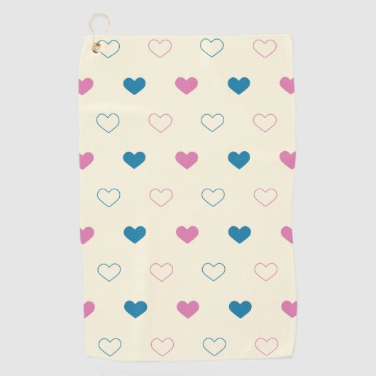 Cute Simple Heart Pattern blauw roze crème Golfhanddoek (Voorkant)