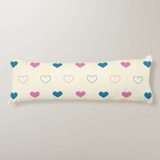 Cute Simple Heart Pattern blauw roze crème Lichaamskussen (Voorkant)