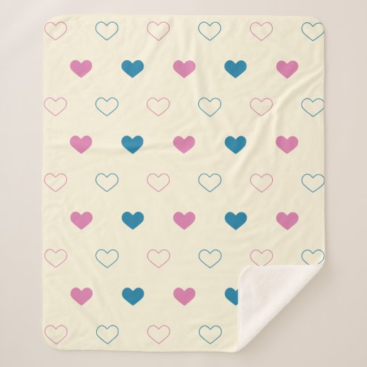 Cute Simple Heart Pattern blauw roze crème Sherpa Deken (Voorkant)