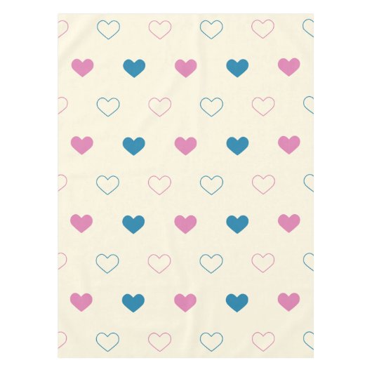 Cute Simple Heart Pattern blauw roze crème Tafelkleed (Voorkant)