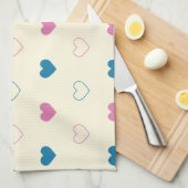Cute Simple Heart Pattern blauw roze crème Theedoek (Quarter Fold)