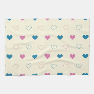 Cute Simple Heart Pattern blauw roze crème Theedoek