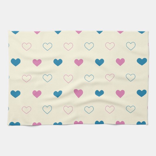 Cute Simple Heart Pattern blauw roze crème Theedoek (Horizontaal)