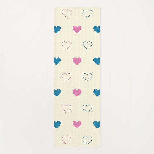 Cute Simple Heart Pattern blauw roze crème Yogamat (Voorkant)