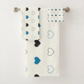 Cute Simple Heart Pattern blauw zwart crème Bad Handdoek (Insitu)