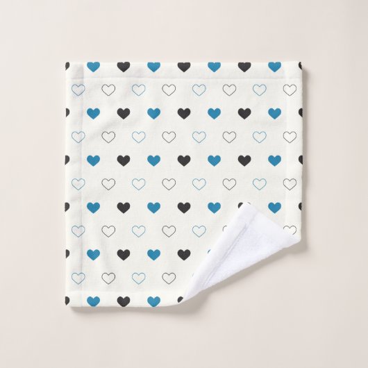 Cute Simple Heart Pattern blauw zwart crème Bad Handdoek (Wasdoekje)