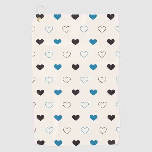 Cute Simple Heart Pattern blauw zwart crème Golfhanddoek (Voorkant)