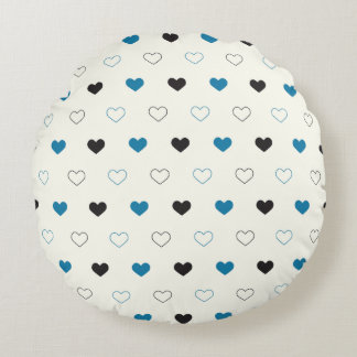 Cute Simple Heart Pattern blauw zwart crème Rond Kussen