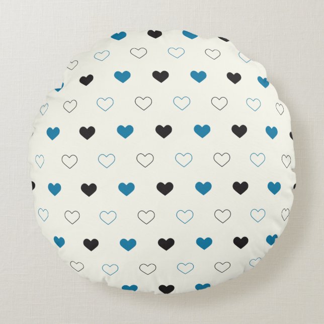 Cute Simple Heart Pattern blauw zwart crème Rond Kussen (Voorkant)