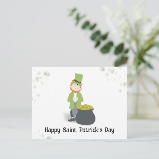 Cute Simple Leprechaun St. Patrick's Day Green Briefkaart (Staand voorkant)
