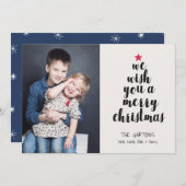 Cute Simple Modern Bedrukte Kerstboom Foto Feestdagenkaart (Voorkant / Achterkant)