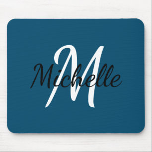Cute Simple Monogram Initiaal Name Dark Navy Blue Muismat