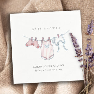 Cute Simple Pink Baby Girl Clothesline Baby shower Servet