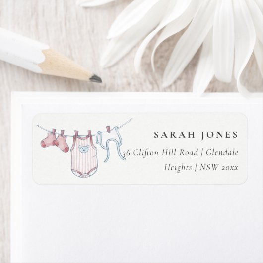 Cute Simple Pink Clothesline Baby shower Address Etiket (Insitu)