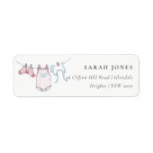 Cute Simple Pink Clothesline Baby shower Address Etiket (Voorkant)