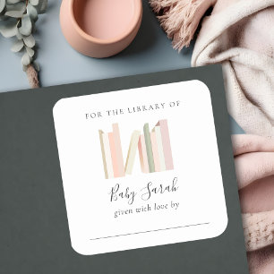 Cute Simple Pink Girl Bookplate Baby shower Vierkante Sticker