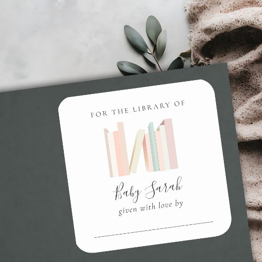 Cute Simple Pink Girl Bookplate Baby shower Vierkante Sticker