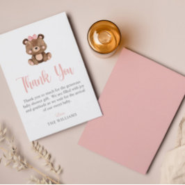 Cute Simple Pink Woodland Beer Baby shower Bedankkaart