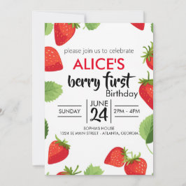 Cute Simple Red Berry Sweet Birthday Invitation Kaart