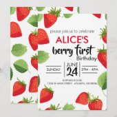 Cute Simple Red Berry Sweet Birthday Invitation Kaart (Voorkant / Achterkant)