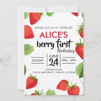 Cute Simple Red Berry Sweet Birthday Invitation Kaart