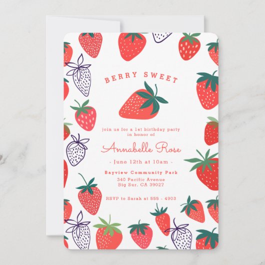 Cute Simple Red Berry Sweet Birthday Kaart (Voorkant)